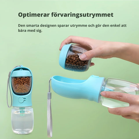 Bärbar mat- och vattenflaska för hund och katt